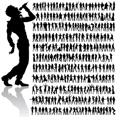 vector graphics singing silhouette people silhouettes people different 