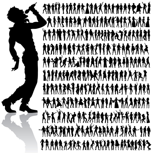 Dancing and singing people silhouettes vector graphics