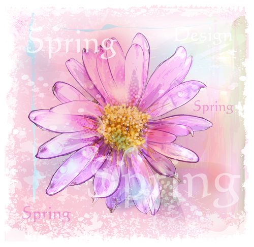 flower art background vector set 04 Drawn watercolor flower art background vector set 04