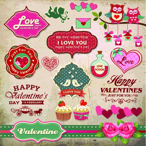 Valentine Day ornament and labels vector set 04