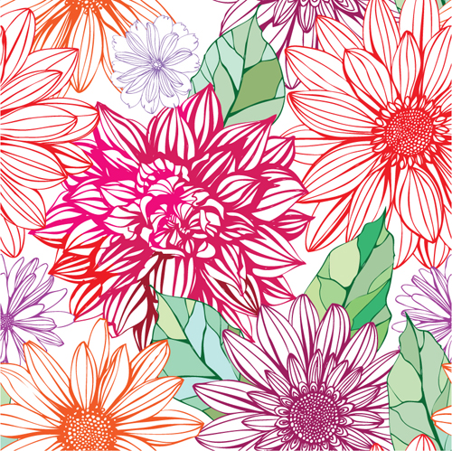 Vivid Flower patterns design elements vector 04