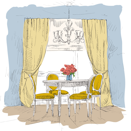 Hand drawn furniture home vector set 04