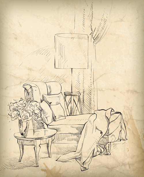 Hand drawn furniture home vector set 05