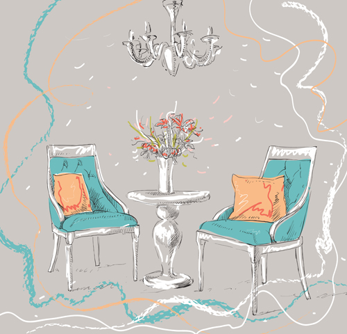 Hand drawn furniture home vector set 06