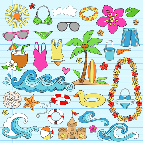 rawn summer sun beach vector material 02 Hand drawn summer sun beach vector material 02