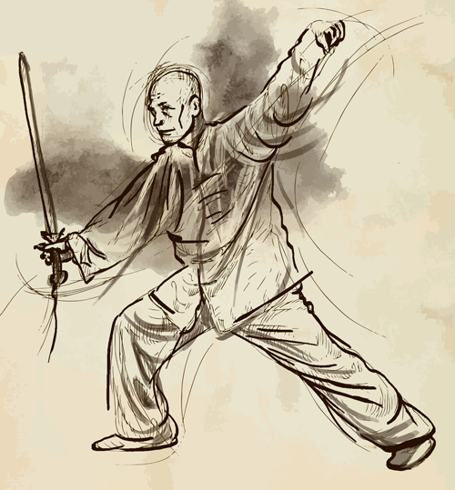 Hand drawn taiji design vector 01 Hand drawn taiji design vector 01