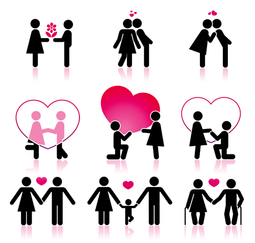 Set of Love theme icon mix vector 04