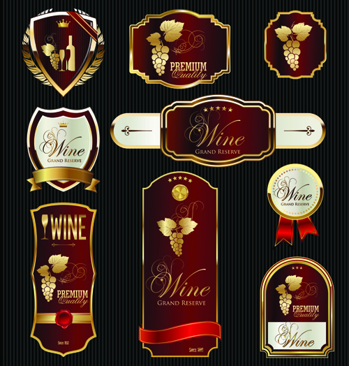 Luxury golden wine labels vector 03