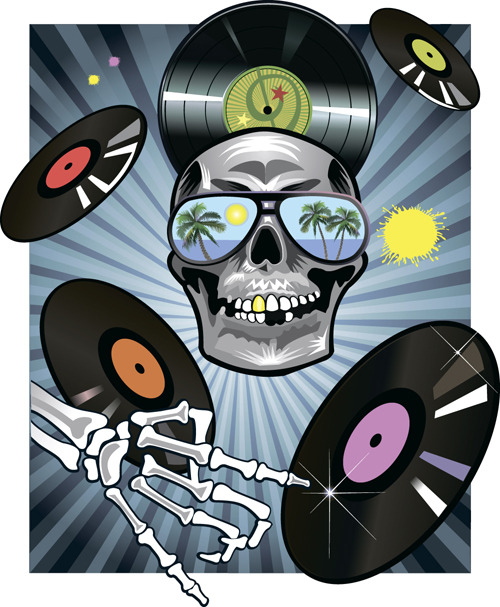 Music with skull background art vector 04 Music with skull background art vector 04