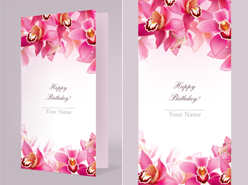 orchids happy birthday card vector 