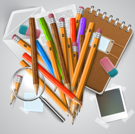 Pencil and learning tools background vector 02