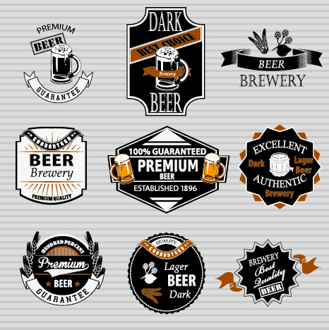 Retro beer labels vectors set 02