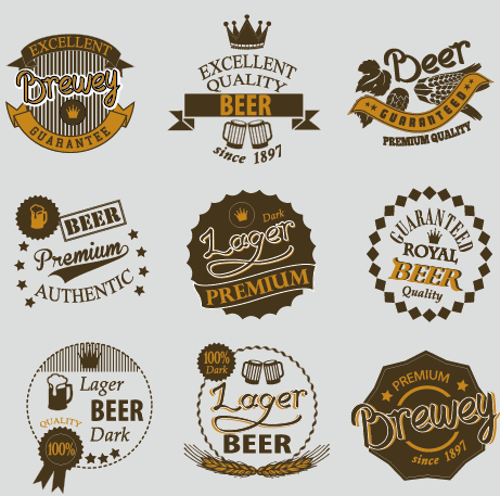 Retro beer labels vectors set 03