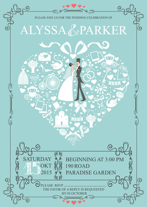 Romantic wedding cards retro style vector 05