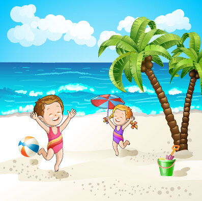 travel illustration background vector 01 Summer beach travel illustration background vector 01