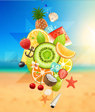 vector background summer fruits beach background 