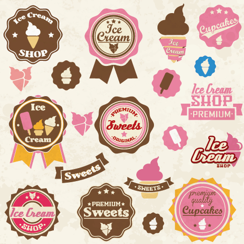 Sweet with ice cream labels cute design vector 01