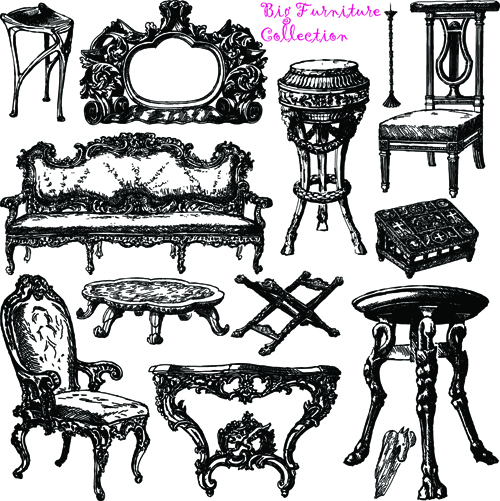 Different Vintage furniture design vector set 02