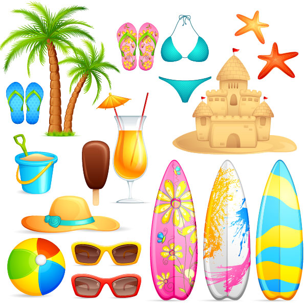 Different Summer Seaside elements vector set 04