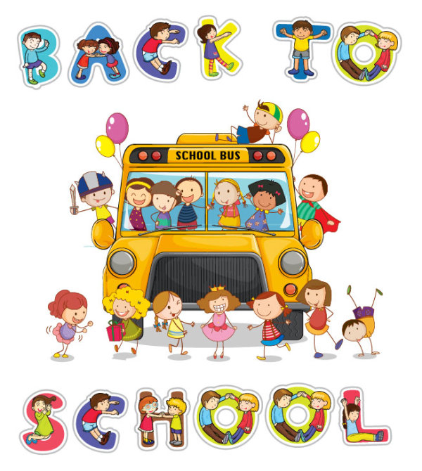 Set of Children in school design vector 01