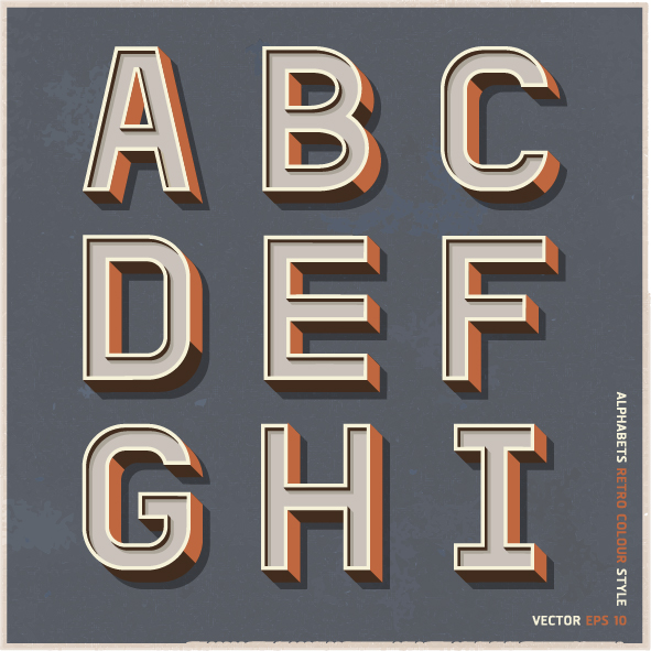 Alphabets retro colour style vector