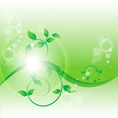 with air bubble vector background 04 Bright green leaves with air bubble vector background 04