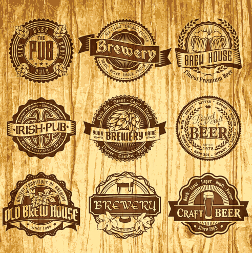Retro font labels label brown beer 