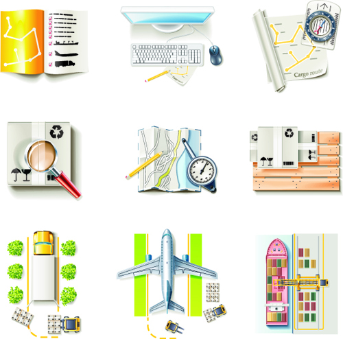Different Cargo with Transport icons vector 04
