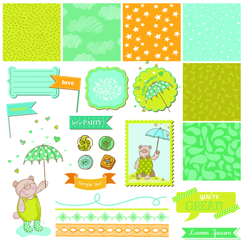 Cartoon baby shower cards design vector 01