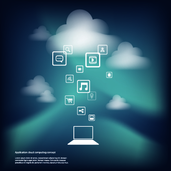Icons and Cloud background vector 03