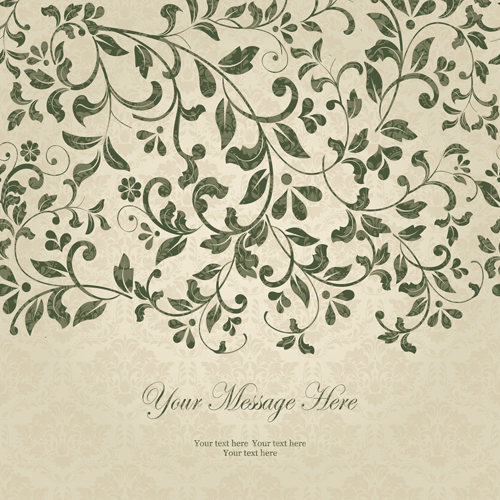 Dark green floral vintage invitation cards vector 02