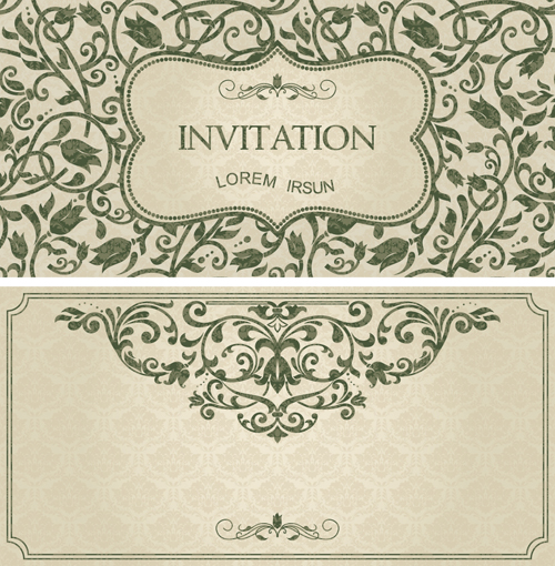 Dark green floral vintage invitation cards vector 08