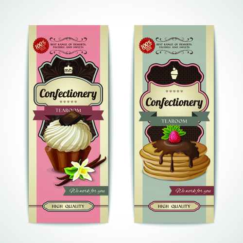Dessert with sweet vertical banner vector