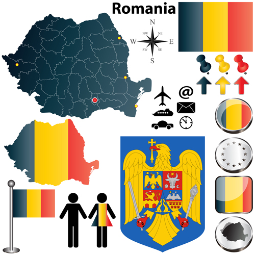 Different countries flags with map and symbols design vector 03