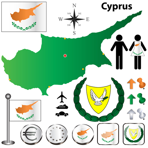 Different countries flags with map and symbols design vector 08
