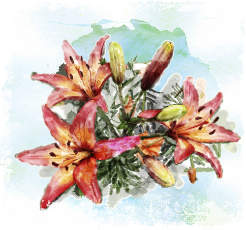 flower art background vector set 01 Drawn watercolor flower art background vector set 01