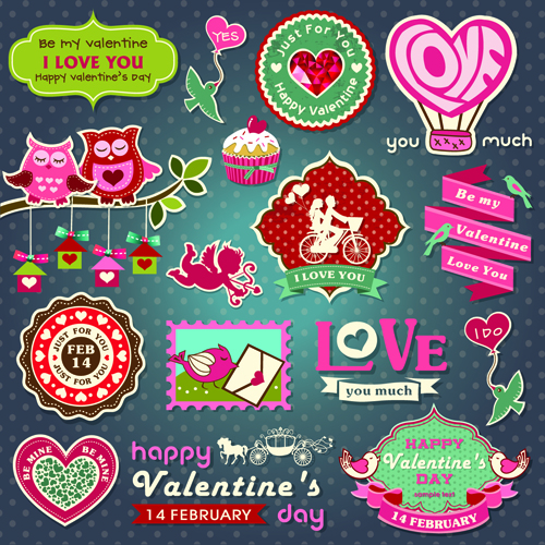 Valentine Day ornament and labels vector set 01