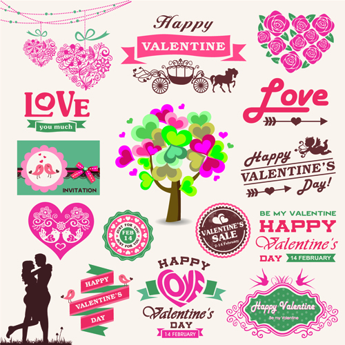 Valentine Day ornament and labels vector set 02