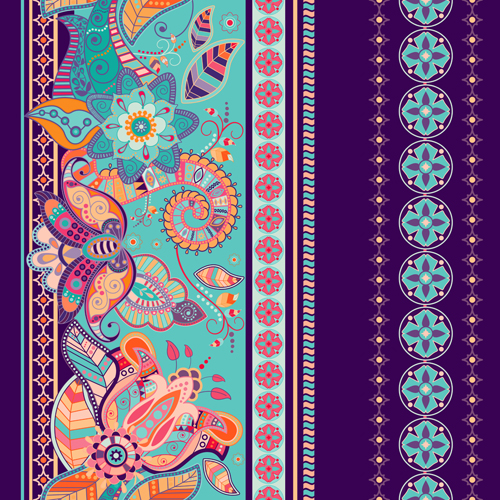 Ethnic floral borders pattern vector 02