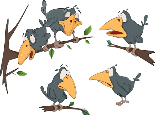 Funny crow cartoon vector material