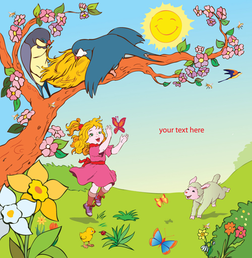 Girl with natural landscape cartoon vector