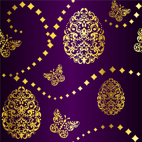 attern and purple background vector 01 Golden easter pattern and purple background vector 01
