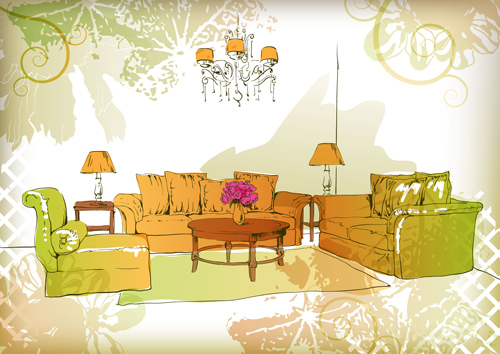 Hand drawn furniture home vector set 02