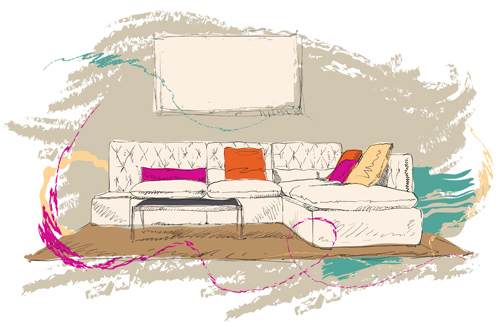 Hand drawn furniture home vector set 07