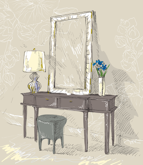 Hand drawn furniture home vector set 08