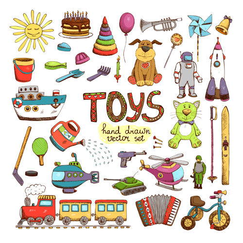 Hand drawn toys elements vector 03
