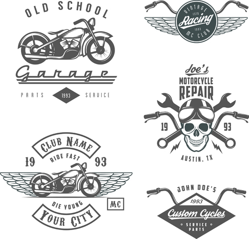 Motorcycle logos creative retro vectors 01