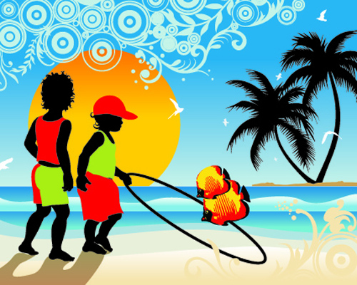 travel palm trees boys background vector background 