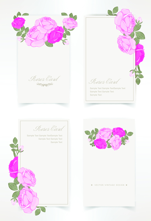 e with card vector design graphic 03 Pink rose with card vector design graphic 03