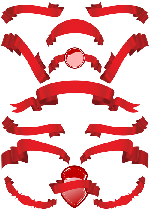 Simply red ribbon vector banners set 04